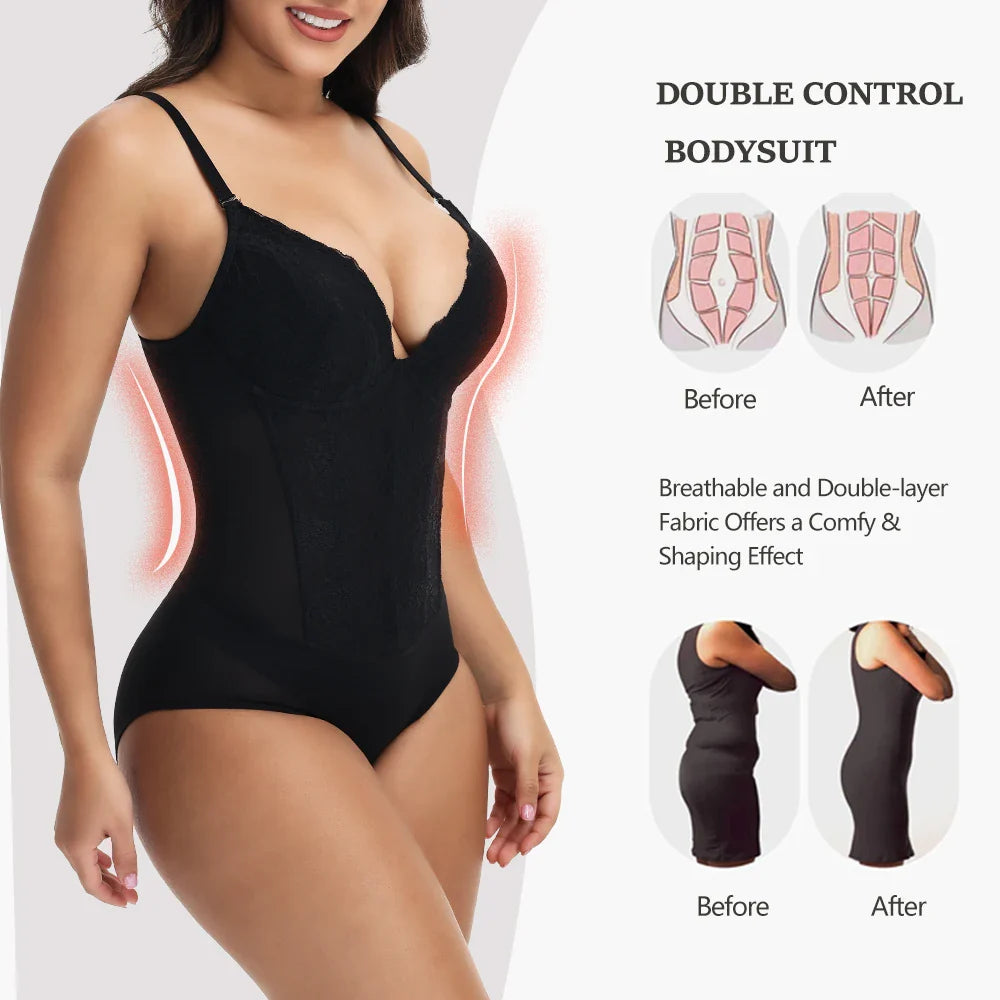 Lace Bodysuit for Women Tummy Control Shapewear Sleeveless Tops V-Neck Backless Slim Camisole Jumpsuit Shaper Party Wear Fashion