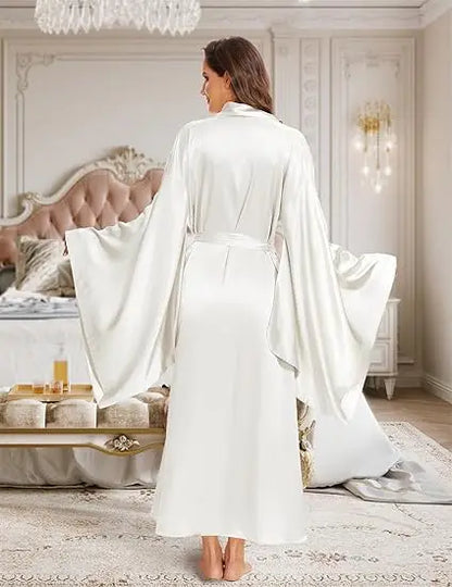 Elegant Floor Long Length Robe Silk Bridal Wedding Dressing Kimono Robe Bridal Party Bride Robe Black Kimono Robe