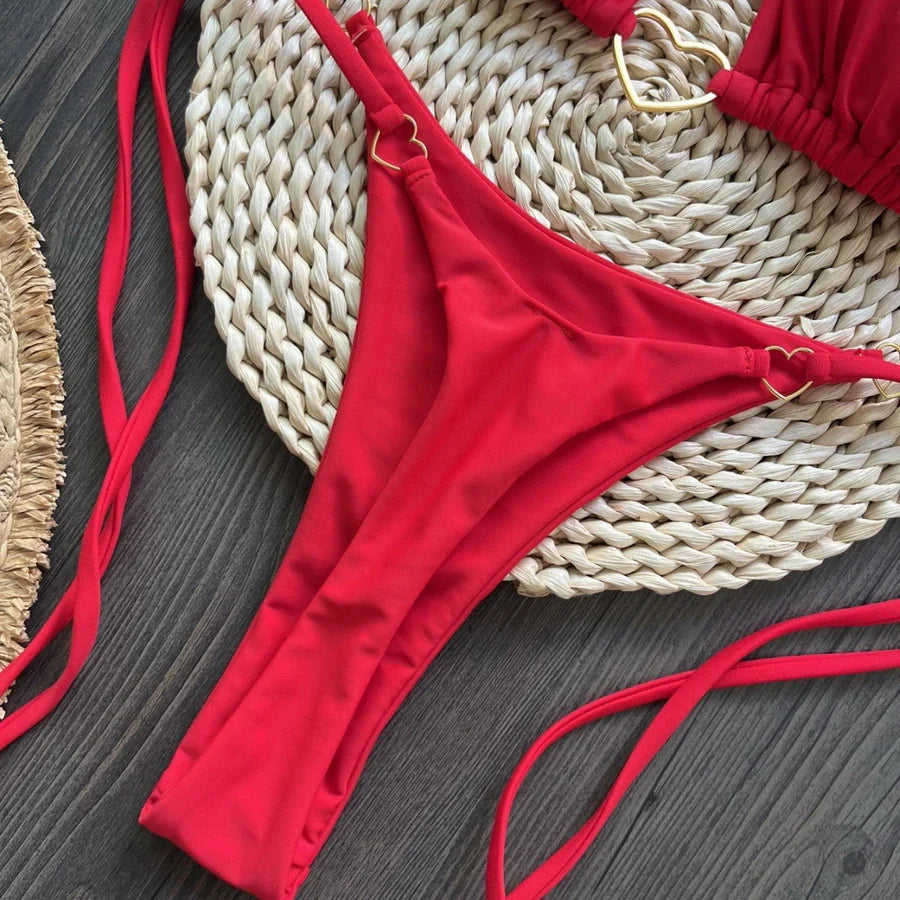 Para Praia 6 Colors Solid Brazilian Bikini Micro Swimwear T-back Swimsuit Women Sexy Biquini 2025 Thong Bikini Set Bathing Suit