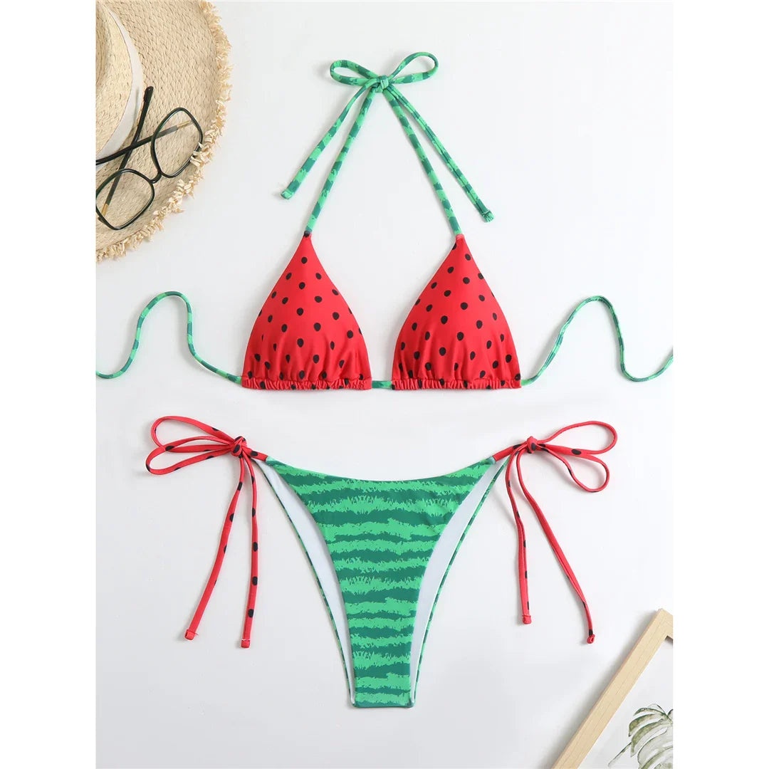 Flag Printed Halter Strappy High Cut Bikini Female Swimsuit Women Swimwear Two-pieces Bikini set Bather Bathing Suit Swim V6144
