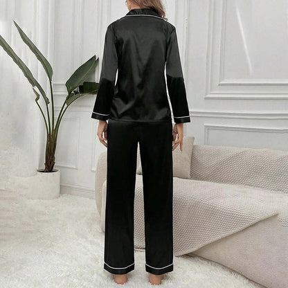 Women's Pajama Set Silk Sleepwear Suit Loungewear Pj Set Satin Long Sleeve Tops With Pants 2 Pieces Pjs Pajamas for Women Pyjama