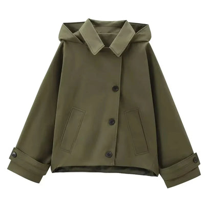 HXAO Female Windbreaker Outerwears Hood Cropped Jacket Women Solid Trench Coat Autumn Long Sleeve Demi-Season Casual Coats
