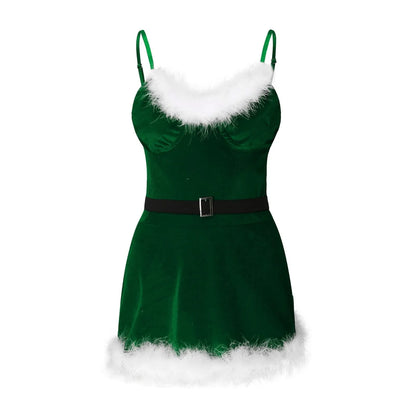 Women Christmas Costume Faux Fur Trim Red Flannel Underwired Bra Corset Sexy Bustier Cami Crop Tops Xmas Party Rave Dress Up