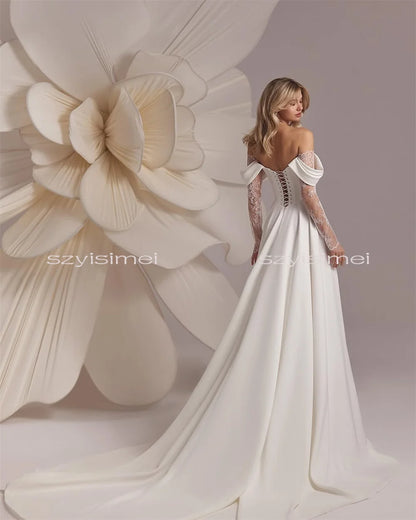 Mordern Off Shoulder Wedding Dresses A-Line Bridal Gown For Wedding Customized Bride Dresses vestidos de novia robe de mariée