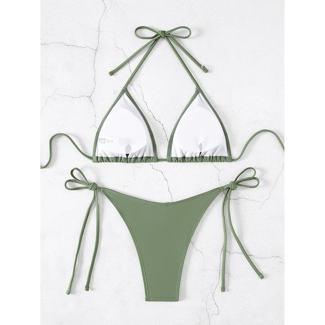 7 Colors Halter Brazilian Bikini Women Swimwear Female Swimsuit Two-pieces Bikini set Padded Bather Bathing Suit Swim Lady V3536