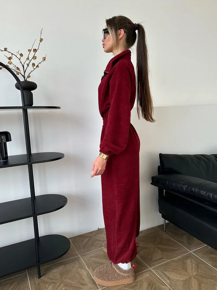 Zekye Woman Clothing New Fashion Long-sleeved Jumpsuit Women's Casual Semi-open Elastic Waist Jumpsuit Elegant Woman Jumpsuit