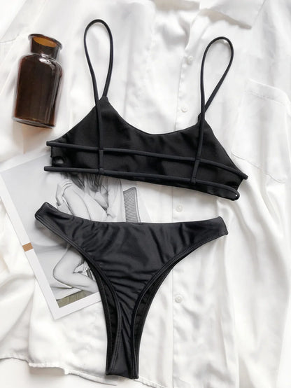 2025 Women Bikini Set Striped Split Swimsuit Low Waist Swimwear Women Biquini 2-Pieces Bathers Brazilian Swimming Suits