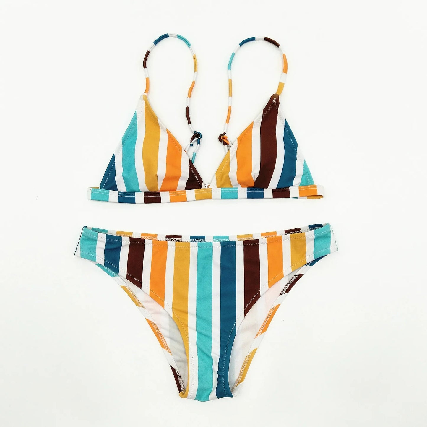 New Style Rainbow Grey Stripe Print Sexy European American Triangle Bikini Set for Women Fashionable Split Swimsuit