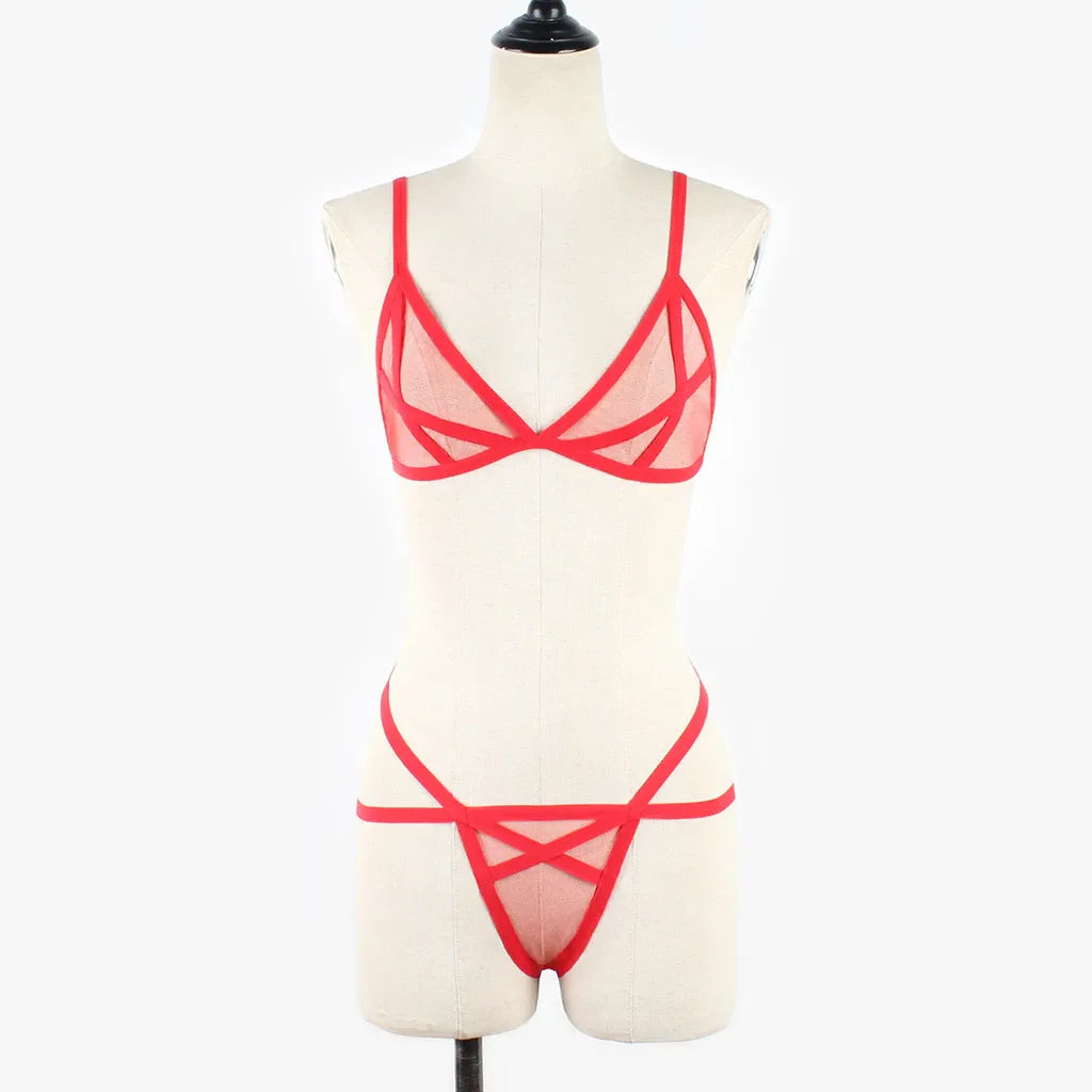 Women Sexy Lingerie Corset Solid Erotic Mesh Transparent Bra Panty Lingerie Underwear Set Lenceria Erotica Mujer Sexi Babydoll