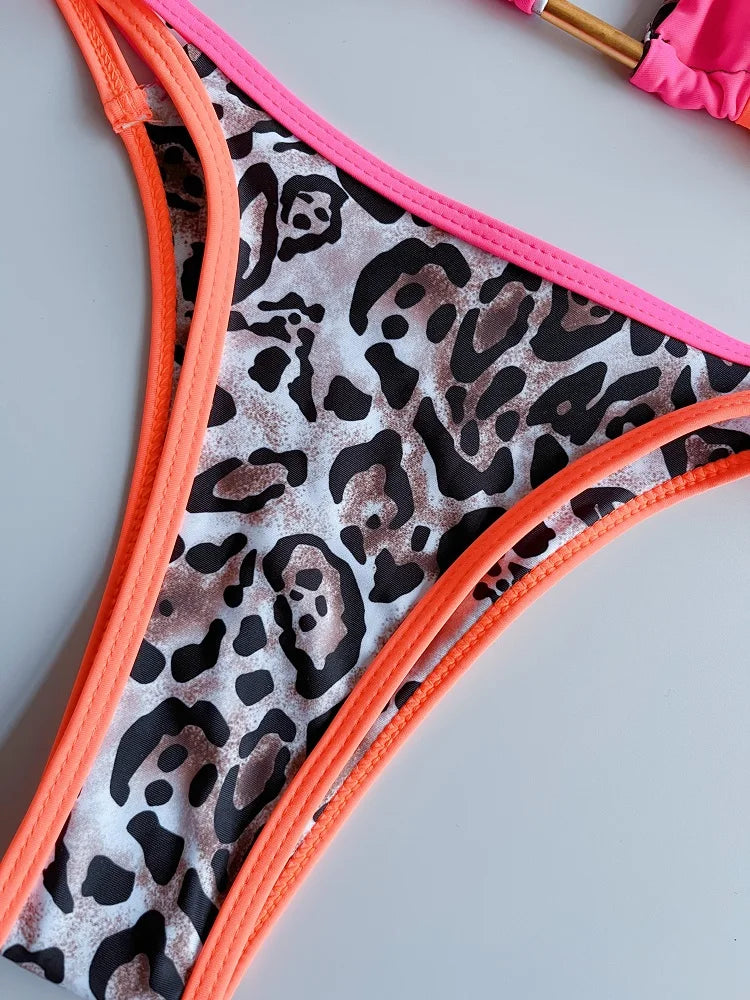 RUOTONGSEPT 2023 Sexy Spliced Swimsuit Women Swimwear Tiger Stripe Print Micro Bikini Set Brazilian Biquinis Beach Bathing Suit
