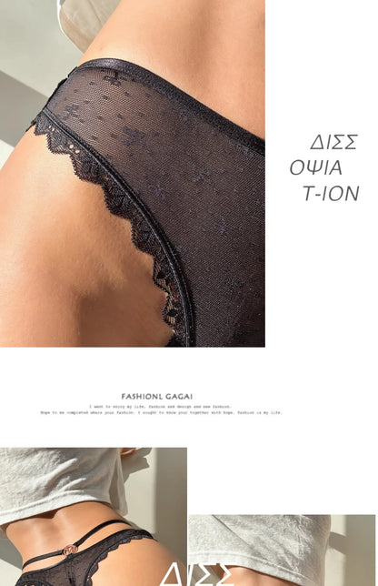 SP&CITY Bow Embroidery Mesh Transparent Sexy Women's Underwear Cotton Crotch Seamless Thongs Soft Thin Panties Hollow Out Briefs