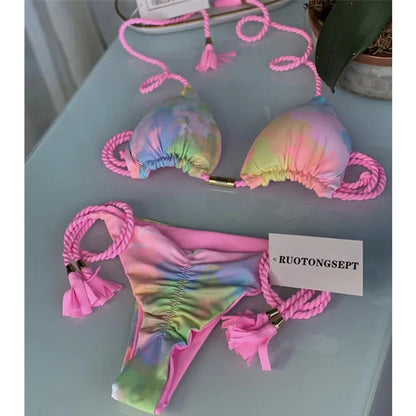 Sexy Swimsuit Women Triangle Bikinis Set Thong Bandage Swimsuits Solid Color bathing suit  Two Piece String Swimear Beach Wear