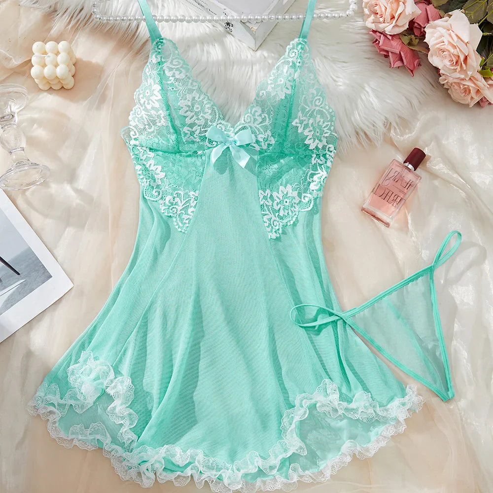 2025 Sexy Lingerie Set – European Lace Babydoll Nightwear, Sheer Teddies for Women