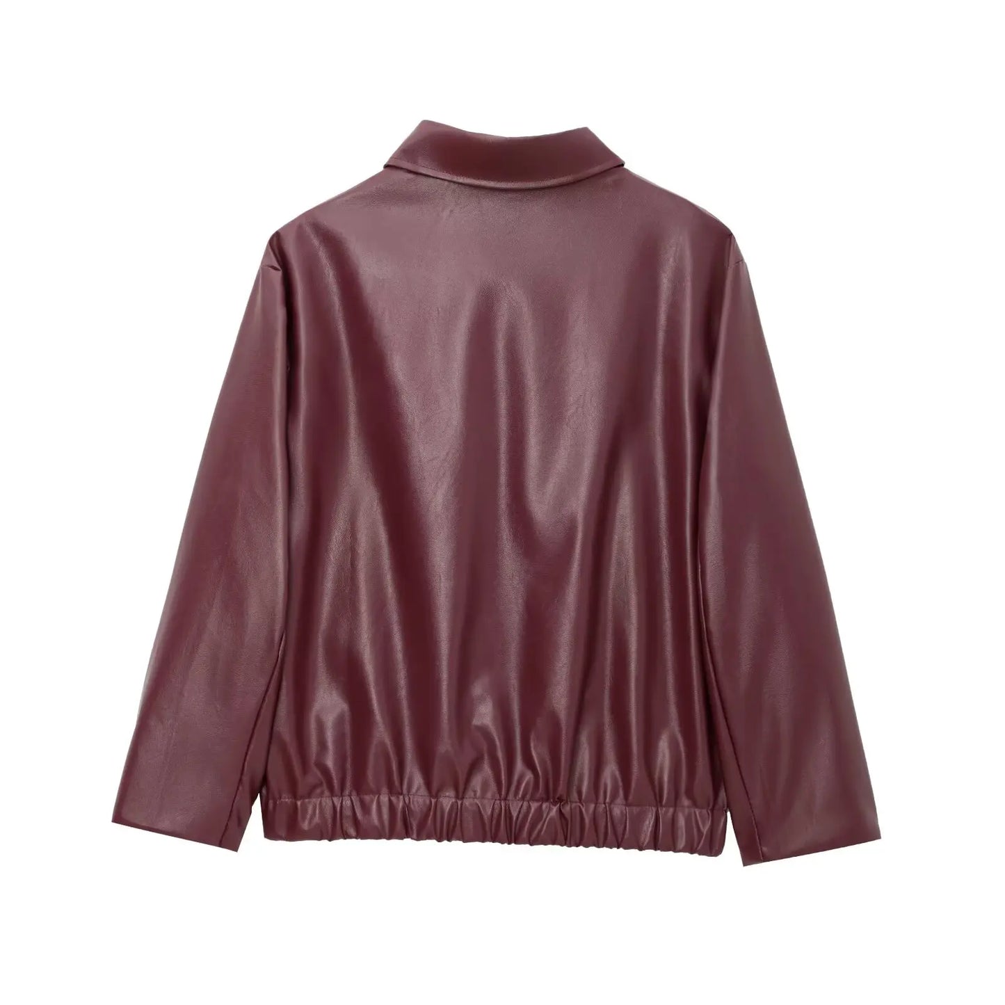 HH Wine Red Faux Leather Jakcet Fashion Outerwear Thicken Zipper Lapel Pu Coats Autumn Winter Streetwear Ladies Tops Women