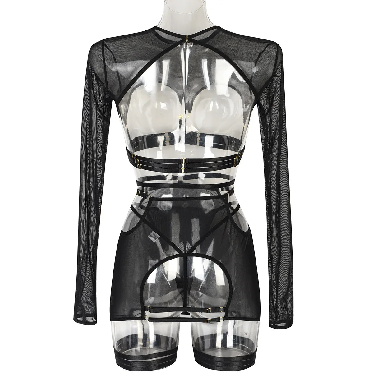 Diccvicc Long Sleeve Lingerie Sexy Sheer Mesh Porn Top Crotchless Skirt Naked Bandage Women Underwear Uncensored Erotic Costume