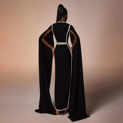 Elegant Black Evening Dress for Women Long Sleeves Appliques Prom Dresses Floor Length Formal Occasion Party Gowns Customized