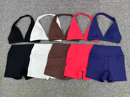 Wholesale Sportswear Woman Gym Set 2025 Sport Bra Shorts Outfit Yoga Clothes Fitness Clothing Kit Push Up Workout Activewear Red