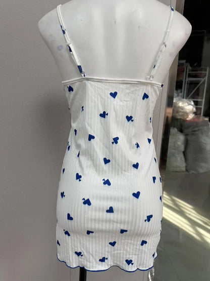Sexy Women's Night Gown Lace Trim Camisole Bow & Heart Print Sleeveless Sleep Dress Elegant Night Wear for Ladies New Hot