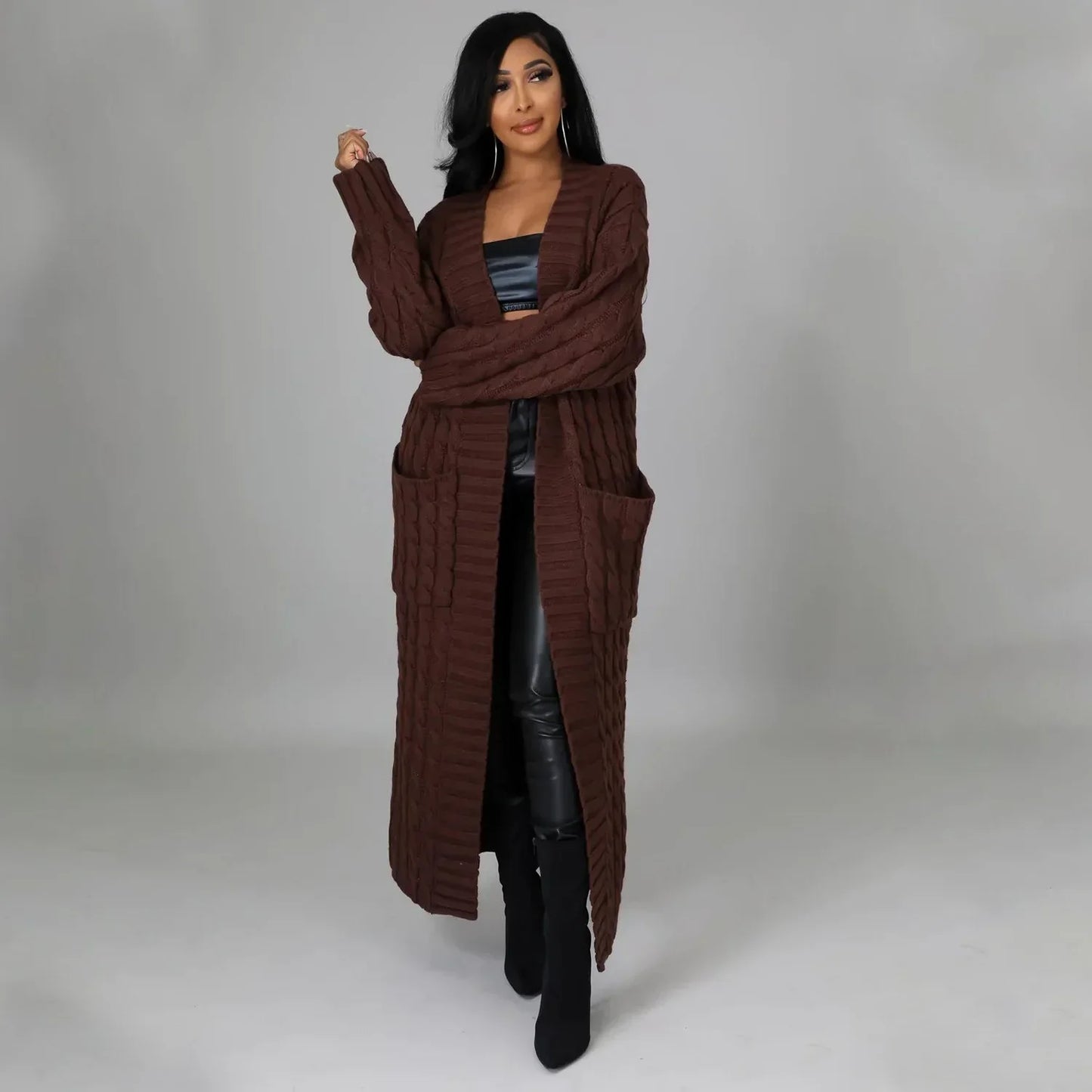 2024 New Women's Fashionable Cardigan Sweater Casual Long Sleeve Solid Color Jacket Autumn/Winter Amazon Europe Style