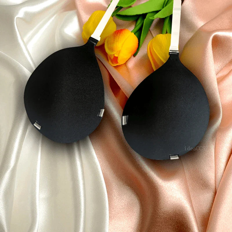 Invisible Adhesive Bra for Women Backless Strapless Push Up Sticky Silicone Wedding Underwear with Transparent Strap Reusable