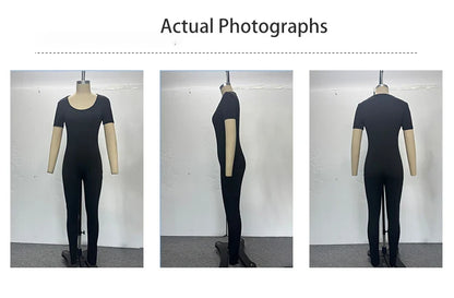 Women's Rompers Short Sleeve Solid Skinny Bodycon Jumpsuits Fashion Sports Fitness Casual Activity Streetwear Overalls