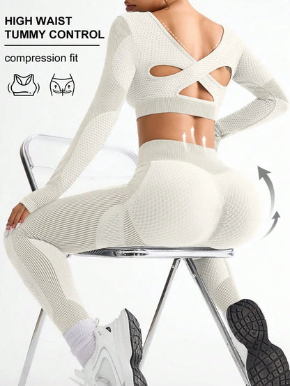 2pcs Hot-selling New Sports Tight Running Breathable Seamless Yoga Suit Women's Outdoor Fitness Suit Women's