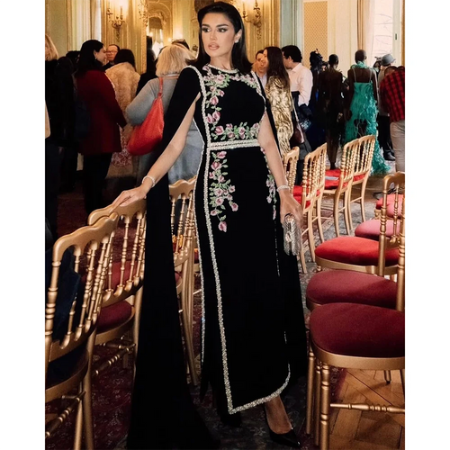 Elegant Black Evening Dress for Women Long Sleeves Appliques Prom Dresses Floor Length Formal Occasion Party Gowns Customized