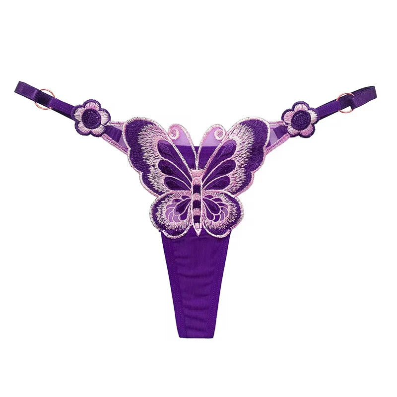 Sexy Lace Thong Women Butterfly Low Waist Panties G strings Transparent Mesh Briefs Adjustable Waist Panties Culotte Femme