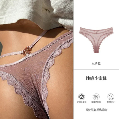 SP&CITY Bow Embroidery Mesh Transparent Sexy Women's Underwear Cotton Crotch Seamless Thongs Soft Thin Panties Hollow Out Briefs