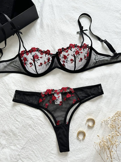 New Sexy Lace Floral Lingerie Set Women's Underwear Transparent Bra Party Sets Lace Lingerie Bra Set Underwear Set S-XL Size