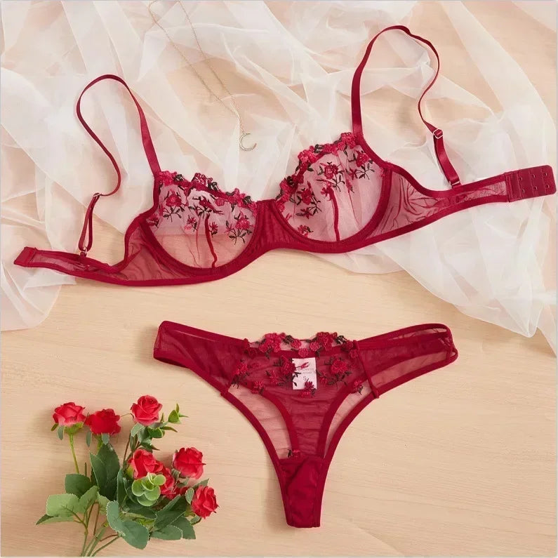 New Sexy Lace Floral Lingerie Set Women's Underwear Transparent Bra Party Sets Lace Lingerie Bra Set Underwear Set S-XL Size