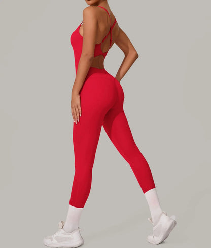 Sexy Hollow Cross Backless Sporty Tight Jumpsuit Woman Sportswear Summer One Pieces Outfit Gym Fitness Overalls Yoga Jump Suit