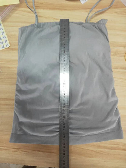 1 Pc Stylish Waist Pleated Corset - Soft support fixed chest pad sleeveless vest Sexy short top with thin straps Solid color