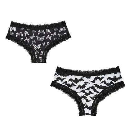 2Pc Set Lingerie Woman Sexy Underwear Lace Female Underwear Ghost Bat Butterfly Gothic Style Breathable Panties For Women
