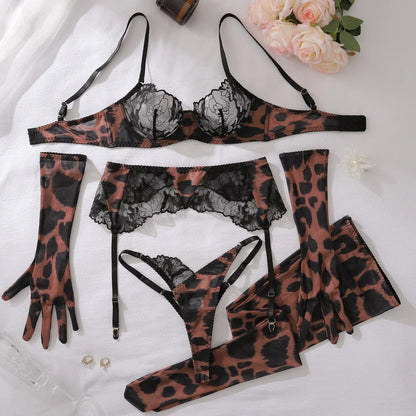 Leopard Costume for Women Lingerie Ultra Sexy Lace Patchwork Intimate Sexy Complete with Gloves Stocking Underwear