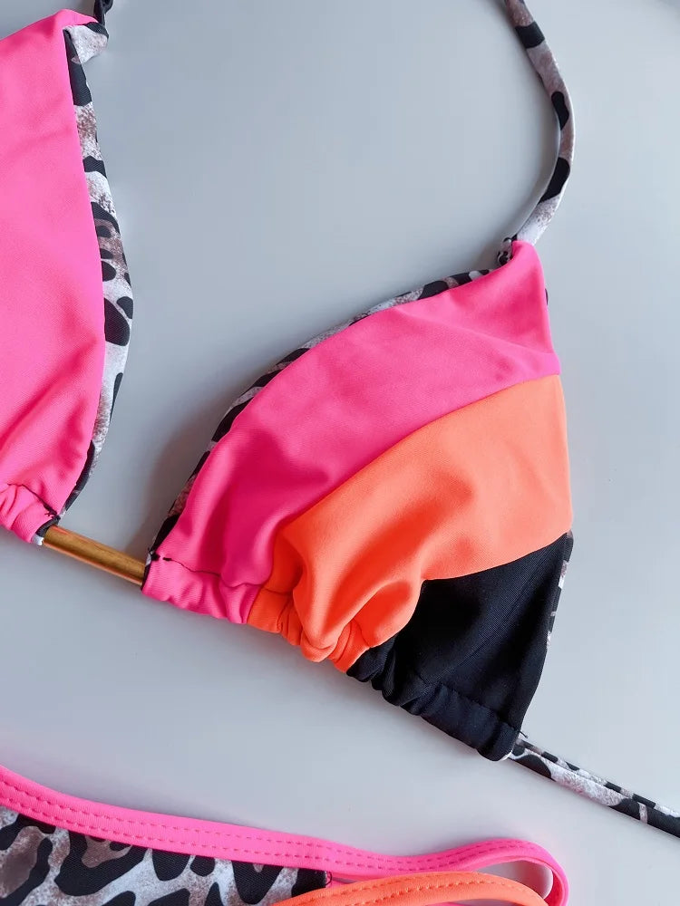 RUOTONGSEPT 2023 Sexy Spliced Swimsuit Women Swimwear Tiger Stripe Print Micro Bikini Set Brazilian Biquinis Beach Bathing Suit