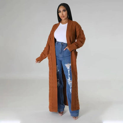 2024 New Women's Fashionable Cardigan Sweater Casual Long Sleeve Solid Color Jacket Autumn/Winter Amazon Europe Style