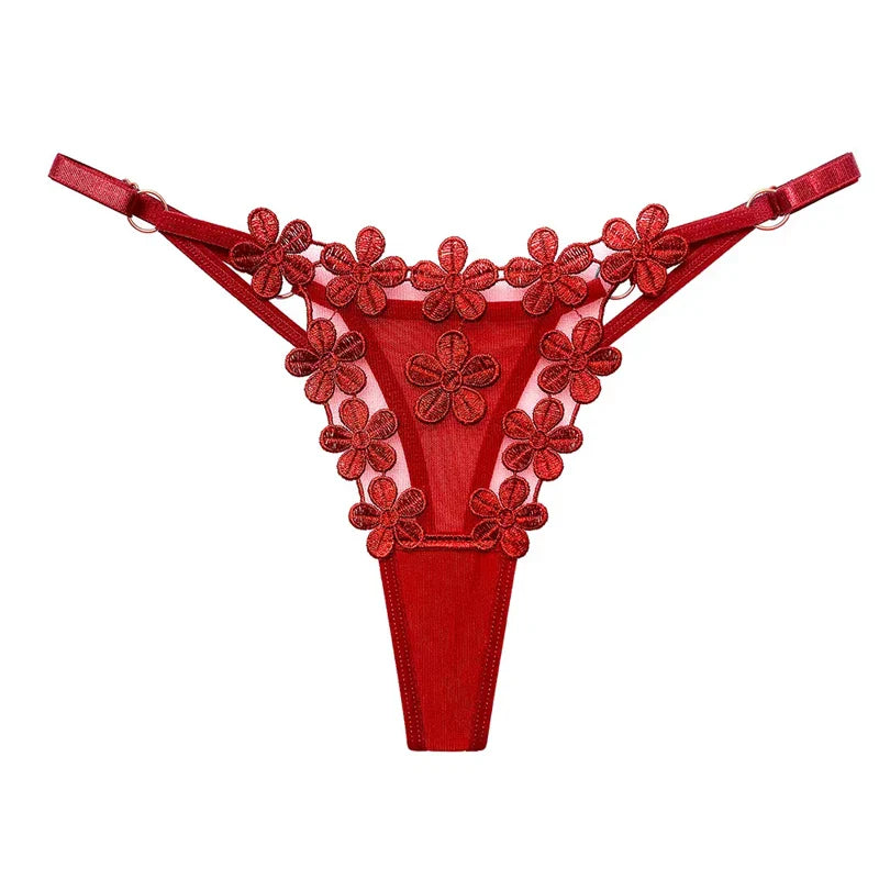 Sexy Lace Thong Women Butterfly Low Waist Panties G strings Transparent Mesh Briefs Adjustable Waist Panties Culotte Femme
