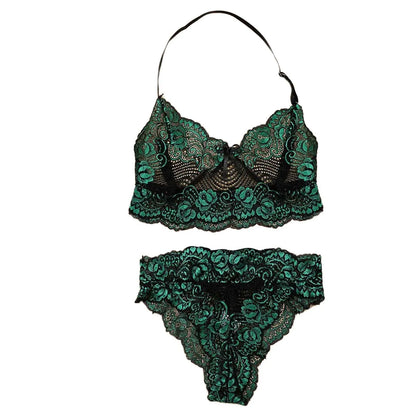 Womens Sexy Lingerie Two Piece Lace Three Point Big Breast Underwear Bowknot Lace Floral Fancy Porn Bra Brief Set Porno Ropa