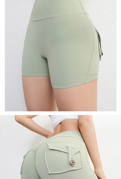 Peach Butt Fitness Shorts Women's Exercise Three-Quarter Pants Cargo Air Dry Pocket Yoga Tight Lift Summer