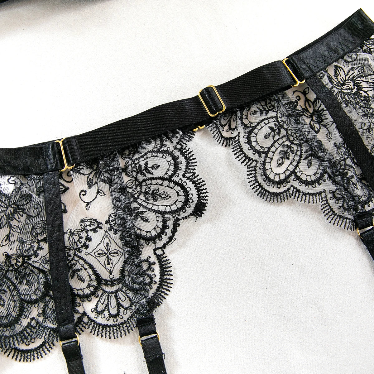 Luxury Embroidered Metal Buckle Complicated Erotic Intimate Set Women's Sexy Transparent Front Open Lingerie Sets Onlyfans kit