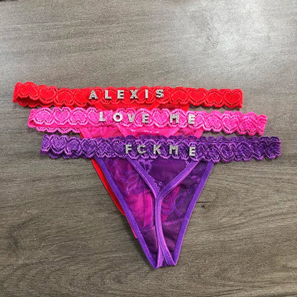Custom Thong Name Sexy Lace Customized Panties DIY Personalized Name tanga Crystal Underwear Womens Bikini G-String Lover Gift