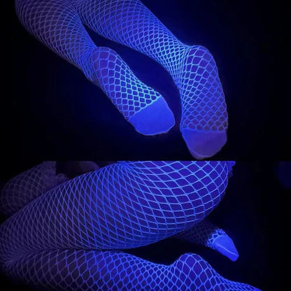 Night Fluorescent Women's Long Socks Fishnet Body Stockings Curve Lingerie Mesh Fabric High Waist Sex Tights Sexy Bodysuits