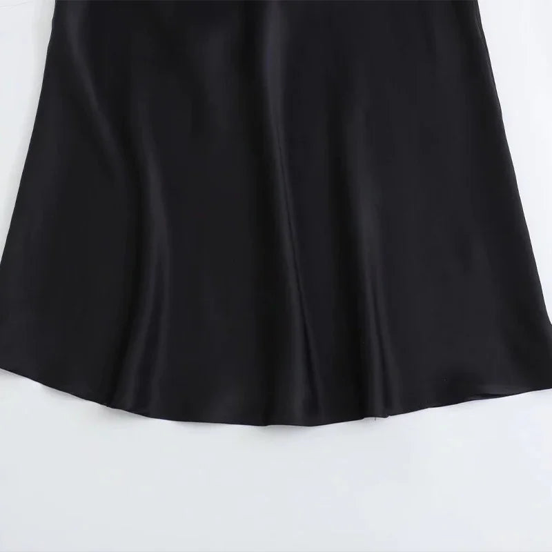 2024 Spring Women's Satin Bow-Decorated High-Waist A-Line Long Skirt - Vintage Chic Fashion