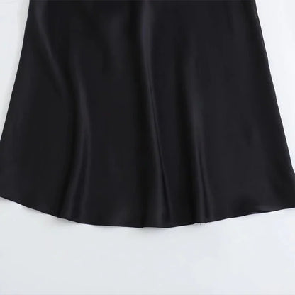 2024 Spring Women's Satin Bow-Decorated High-Waist A-Line Long Skirt - Vintage Chic Fashion