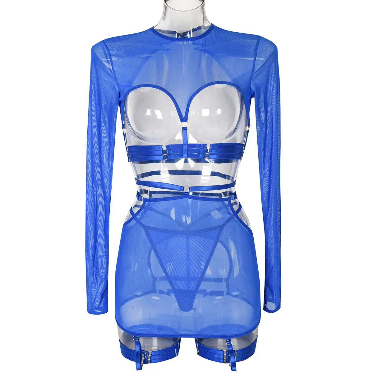 Diccvicc Long Sleeve Lingerie Sexy Sheer Mesh Porn Top Crotchless Skirt Naked Bandage Women Underwear Uncensored Erotic Costume