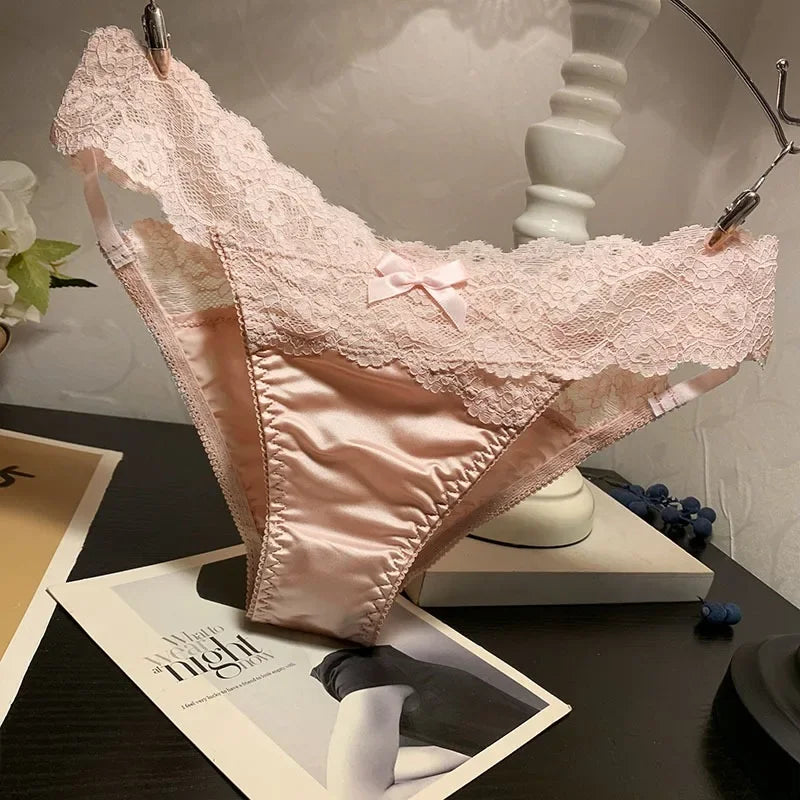 Women's Briefs Satin Lace Sexy Women's Underwear Low Waist Transparent Hollow Out Panties Breathable Soft Seamless Lingerie