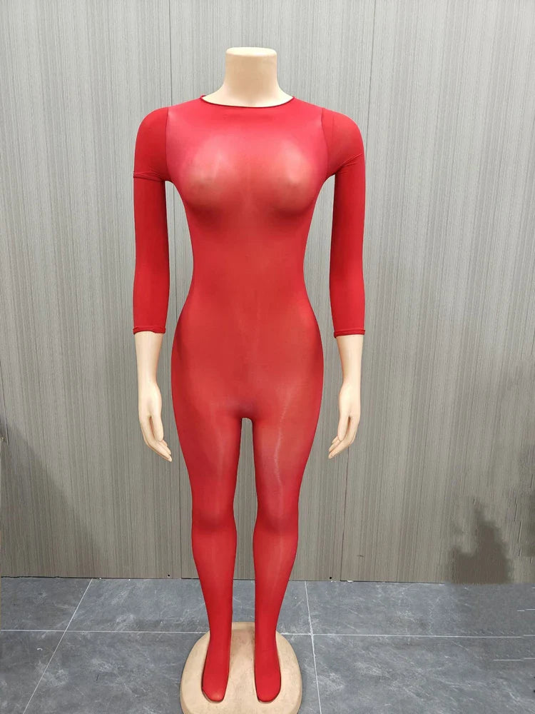 Tight Bodysuit Woman Jumpsuits Long Sleeve Sexybodysuit One Piece Sheer See Through Full Body Sexy Baddies Midinight Catsuit