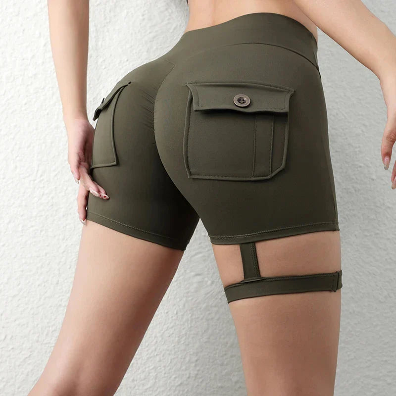 Peach Butt Fitness Shorts Women's Exercise Three-Quarter Pants Cargo Air Dry Pocket Yoga  Tight  Lift Summer
