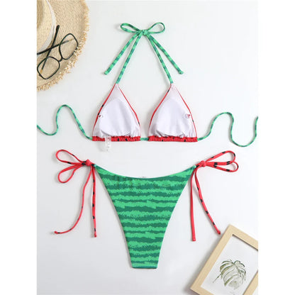 Flag Printed Halter Strappy High Cut Bikini Female Swimsuit Women Swimwear Two-pieces Bikini set Bather Bathing Suit Swim V6144